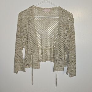 Sweet Kizz Women's Large Beige Open-Knit Cardigan